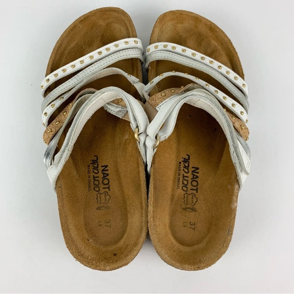 NAOT Woman’s Sandal Gold Multi Strap Leather Slip On Slide Sandal 37 - Picture 6 of 10